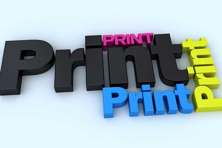 The word "print" in several sizes and shapes